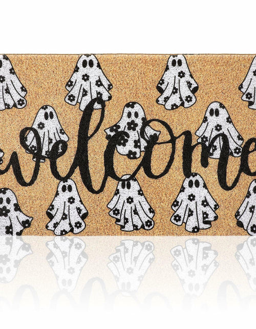 Load image into Gallery viewer, Dunzy Halloween Ghost Welcome Doormat Black Brownish Yellow 17x29 Rectangular
