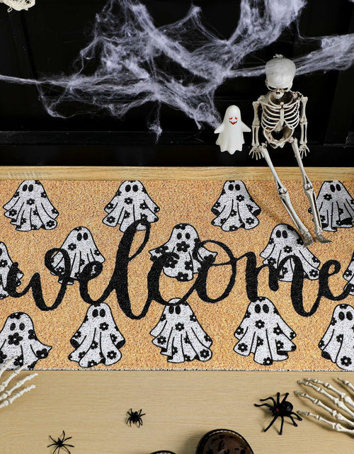 Load image into Gallery viewer, Dunzy Halloween Ghost Welcome Doormat Black Brownish Yellow 17x29 Rectangular
