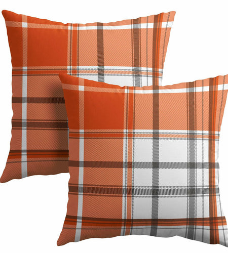 Kcozydecor Fall Pillow Covers 16x16in Orange White Plaid Set of 2
