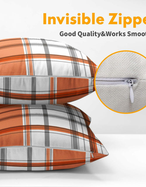 Load image into Gallery viewer, Kcozydecor Fall Pillow Covers 16x16in Orange White Plaid Set of 2
