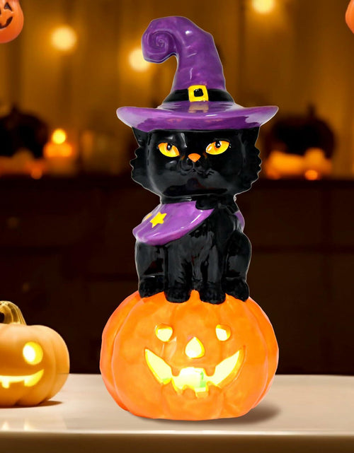 Load image into Gallery viewer, nuvagiki Light Up Black Cat Christmas Decor 8.2in Ceramic Indoor
