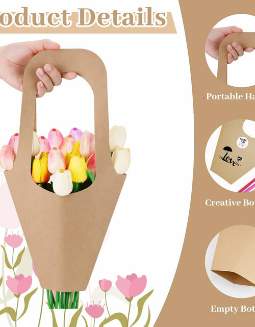 Load image into Gallery viewer, DIBALIYI 25 Pcs Kraft Paper Flower Gift Bags with Handle Brown Floral
