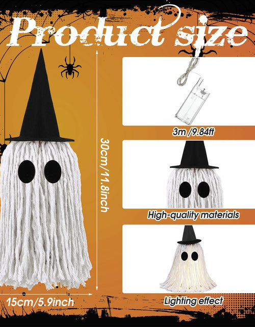 Load image into Gallery viewer, RoundFunny 12in Light Up Boho Ghost Halloween Decoration Witch Hat Black White
