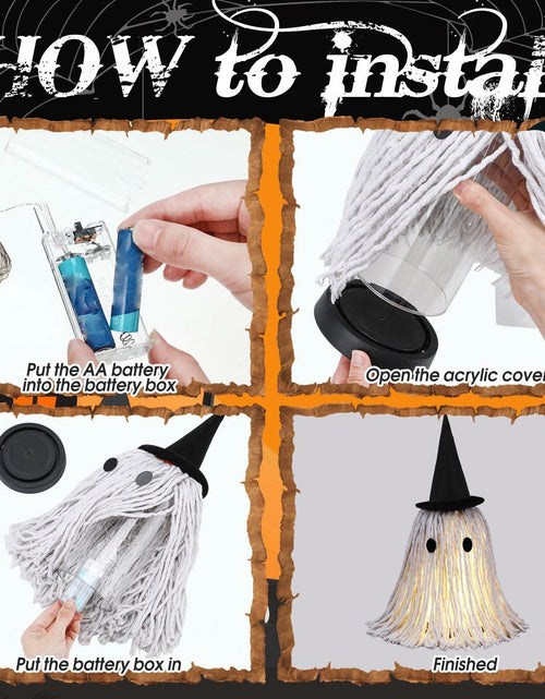 Load image into Gallery viewer, RoundFunny 12in Light Up Boho Ghost Halloween Decoration Witch Hat Black White
