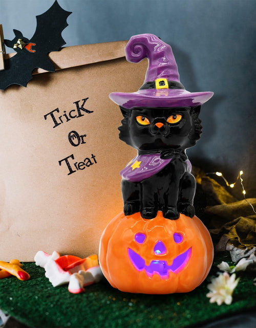 Load image into Gallery viewer, nuvagiki Light Up Black Cat Christmas Decor 8.2in Ceramic Indoor
