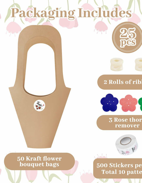 Load image into Gallery viewer, DIBALIYI 25 Pcs Kraft Paper Flower Gift Bags with Handle Brown Floral
