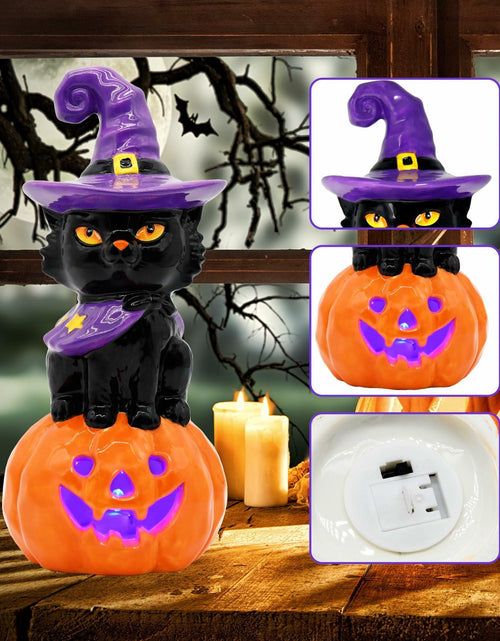 Load image into Gallery viewer, nuvagiki Light Up Black Cat Christmas Decor 8.2in Ceramic Indoor
