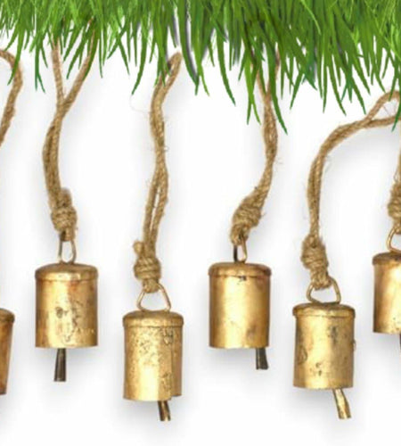 NODYES Vintage Rustic Hanging Bells Set of 6 Gold Cast Iron Christmas Decor
