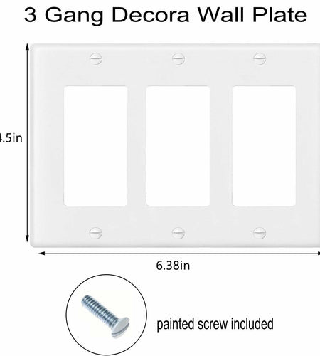 VJWEOU Decorative 3-Gang Light Switch Outlet Wall Plate Cover White 3 Pack