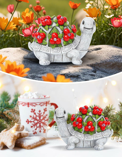 Load image into Gallery viewer, ENOU Solar Garden Turtle Statue Outdoor Patio Yard Decor Large Red Resin
