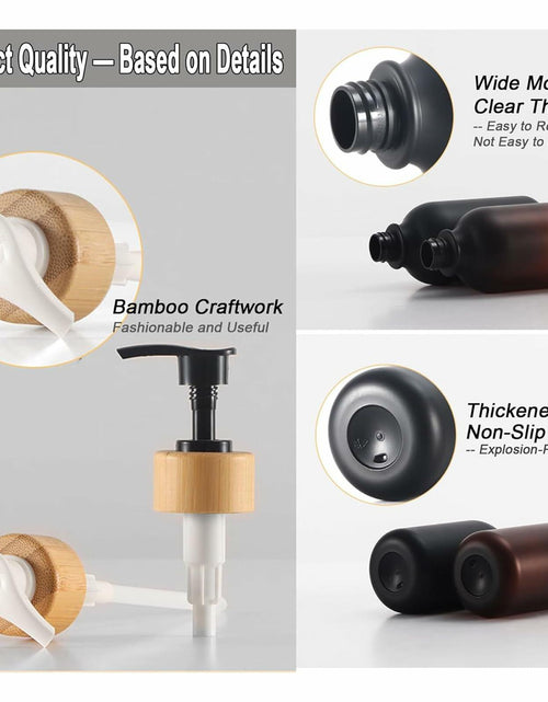 Load image into Gallery viewer, Amorettise Black Plastic Soap Dispenser Bottles 16.9oz 6 Pack Bamboo Pump
