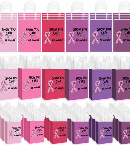 Abbylike 36 Pcs Breast Cancer Awareness Gift Bags Pink Ribbon Pink Color