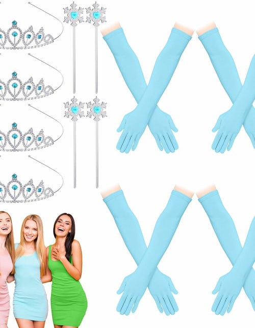 Load image into Gallery viewer, Croknit 16 Pcs Witch Party Favors Blue Pink Princess Crown Wands Gloves

