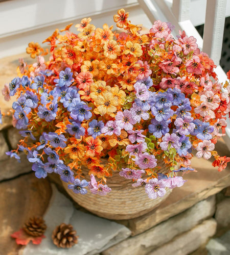 HyeFlora Artificial Fall Flowers Faux Mums with Eucalyptus 12 Bundles Multicolor