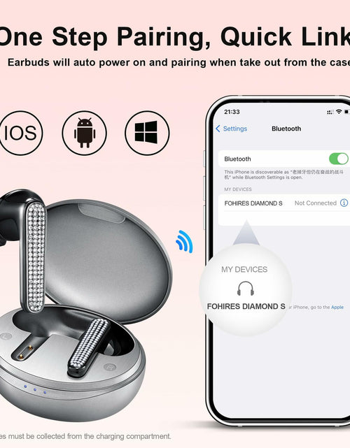 Load image into Gallery viewer, FOHIRES Diamond S Wireless Earbuds Rhinestone Handcrafted Black
