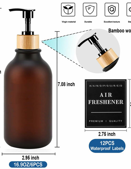 Load image into Gallery viewer, Amorettise Black Plastic Soap Dispenser Bottles 16.9oz 6 Pack Bamboo Pump
