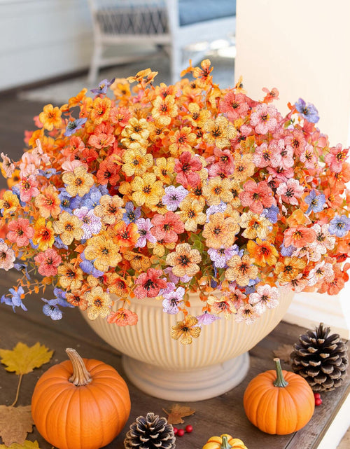 Load image into Gallery viewer, HyeFlora Artificial Fall Flowers Faux Mums with Eucalyptus 12 Bundles Multicolor
