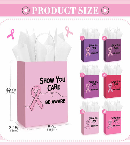 Abbylike 36 Pcs Breast Cancer Awareness Gift Bags Pink Ribbon Pink Color