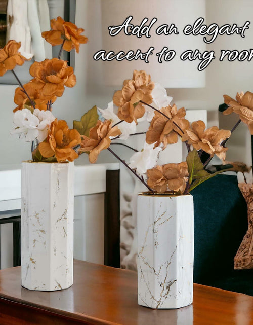Load image into Gallery viewer, Generic White Gold Finish Marble Ceramic Flower Vase Octagon Modern 10"
