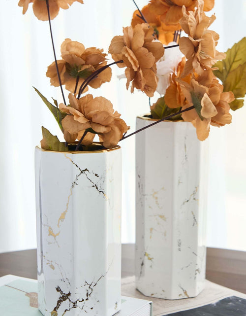 Load image into Gallery viewer, Generic White Gold Finish Marble Ceramic Flower Vase Octagon Modern 10"
