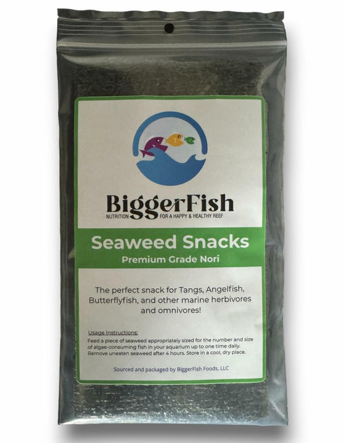 Load image into Gallery viewer, BiggerFish Seaweed Snacks Premium Green Nori Saltwater Fish 20 Half Sheets
