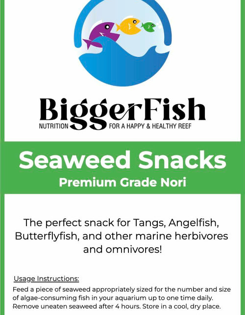Load image into Gallery viewer, BiggerFish Seaweed Snacks Premium Green Nori Saltwater Fish 20 Half Sheets
