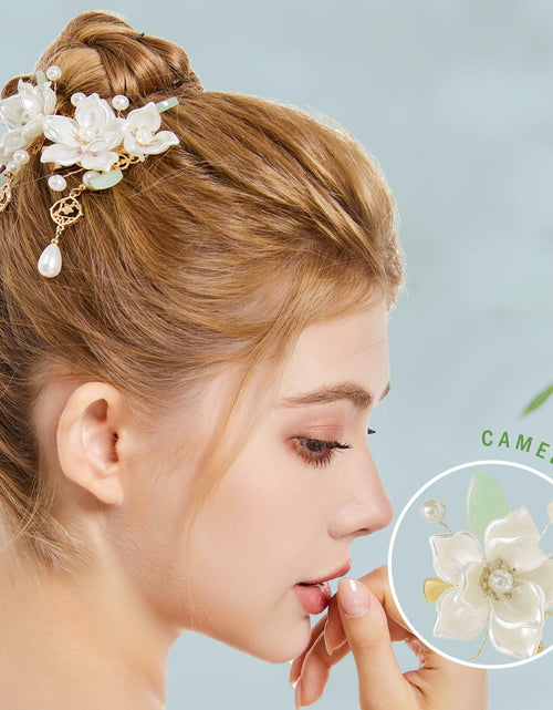 Load image into Gallery viewer, SHIYANG Handmade Camellia Floral Hair Clips White 1 Pair Copper SYFJ03
