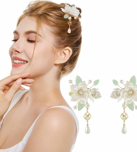 SHIYANG Handmade Camellia Floral Hair Clips White 1 Pair Copper SYFJ03