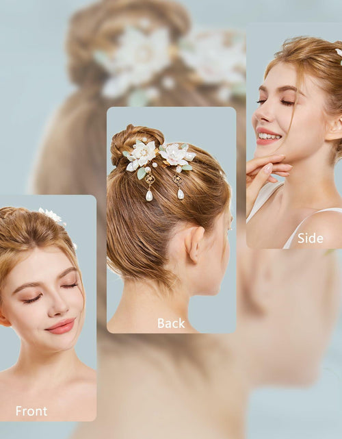Load image into Gallery viewer, SHIYANG Handmade Camellia Floral Hair Clips White 1 Pair Copper SYFJ03
