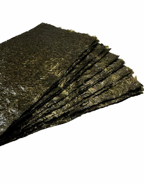 Load image into Gallery viewer, BiggerFish Seaweed Snacks Premium Green Nori Saltwater Fish 20 Half Sheets
