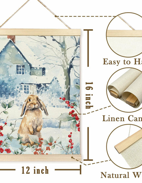 Load image into Gallery viewer, TAEDIN Christmas Poster Hanger 12x16 Bunny Watercolor Wooden Frame Decor
