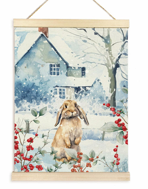 Load image into Gallery viewer, TAEDIN Christmas Poster Hanger 12x16 Bunny Watercolor Wooden Frame Decor
