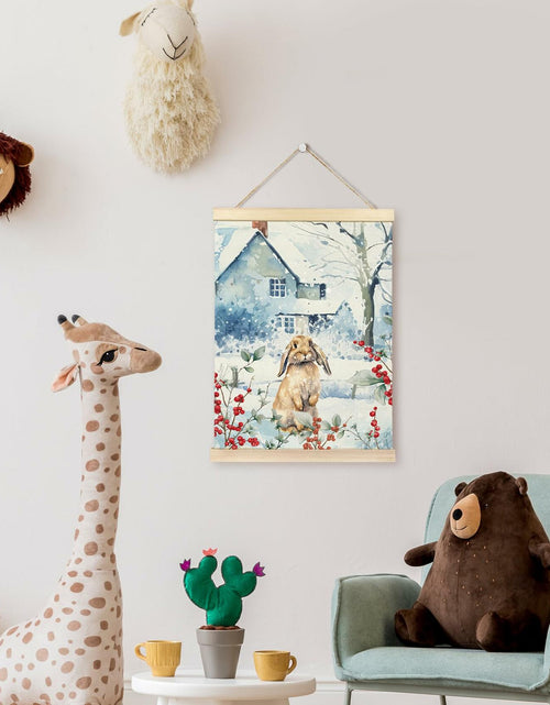 Load image into Gallery viewer, TAEDIN Christmas Poster Hanger 12x16 Bunny Watercolor Wooden Frame Decor

