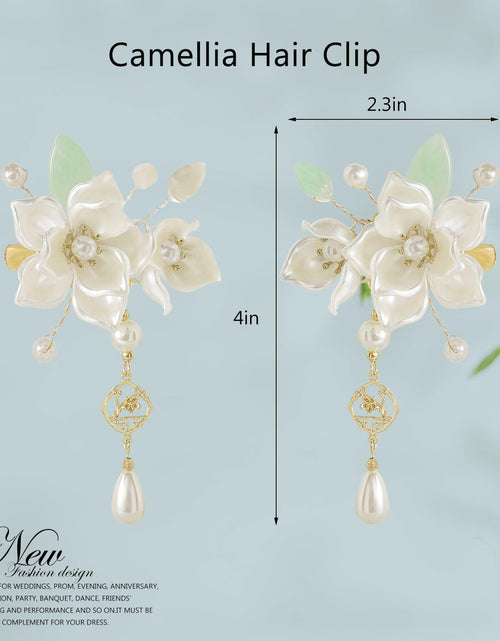 Load image into Gallery viewer, SHIYANG Handmade Camellia Floral Hair Clips White 1 Pair Copper SYFJ03
