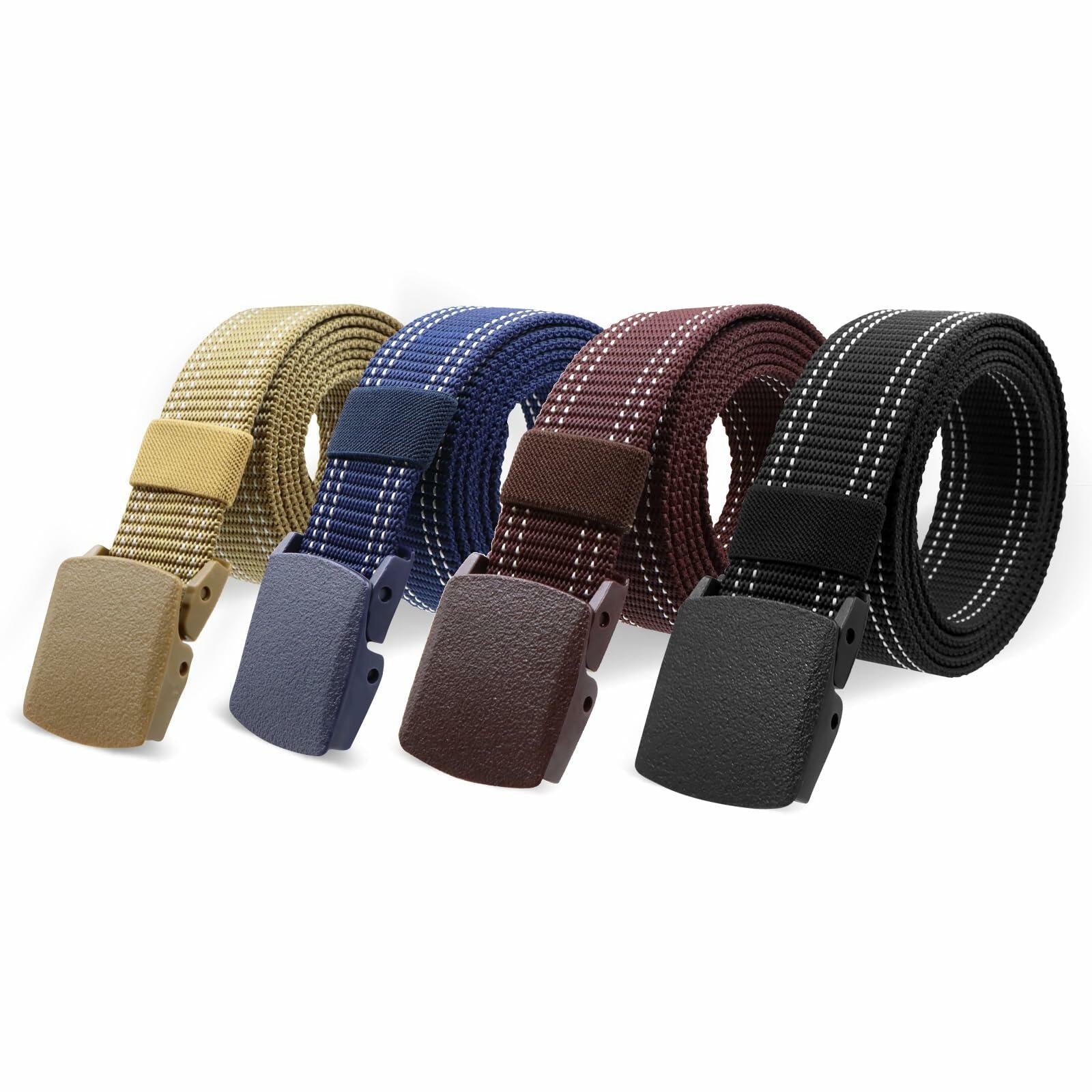 Sworew Men’s Tactical Nylon Belt Adjustable Web Non-Metal Buckle Khaki 54in