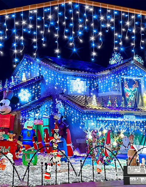 Load image into Gallery viewer, Nielfoi 66ft Icicle Lights 640 LED Blue White Outdoor Indoor Twinkle Curtain
