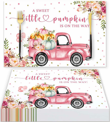 Andrain 50pcs Pumpkin Disposable Paper Placemats 11x17in Pink Flowers