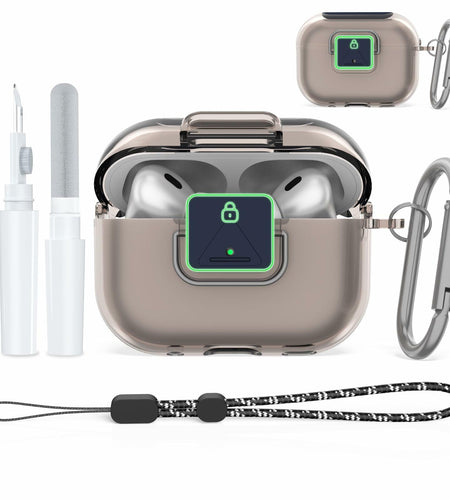 Nimuw Secure Lock Airpods Pro 1st/2nd Gen Case Soft TPU Clear Grey