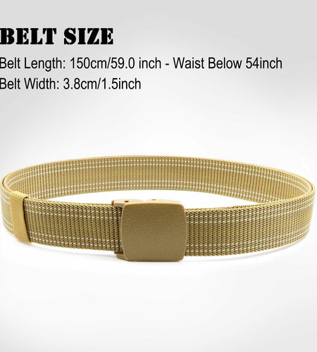 Sworew Men’s Tactical Nylon Belt Adjustable Web Non-Metal Buckle Khaki 54in
