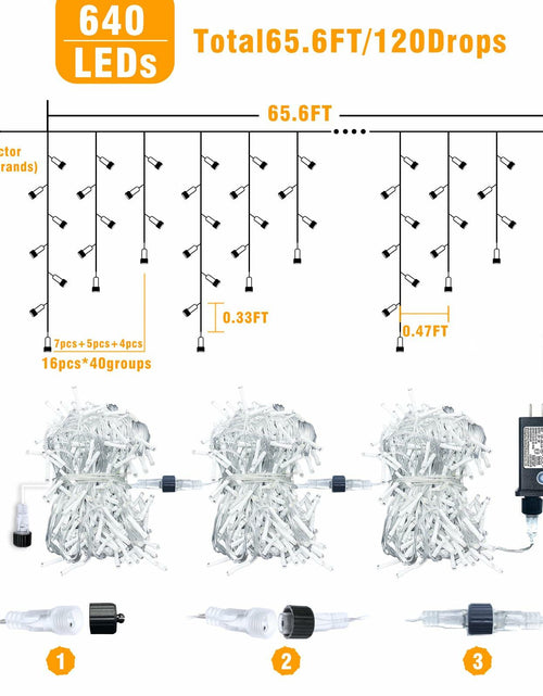 Load image into Gallery viewer, Nielfoi 66ft Icicle Lights 640 LED Blue White Outdoor Indoor Twinkle Curtain
