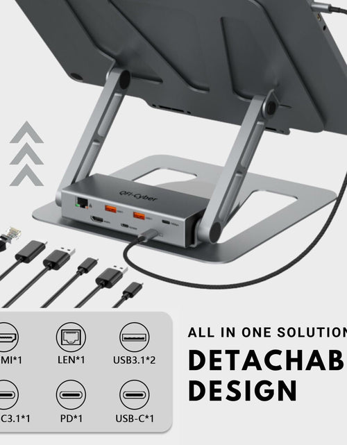 Load image into Gallery viewer, QFI-Cyber 360° Portable Laptop Docking Station USB C Hub 4K HDMI RJ45 Gray
