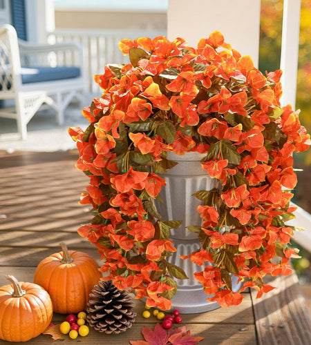 HyeFlora Bougainvillea Artificial Hanging Flowers 2pcs Orange UV Resistant