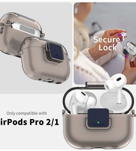 Nimuw Secure Lock Airpods Pro 1st/2nd Gen Case Soft TPU Clear Grey