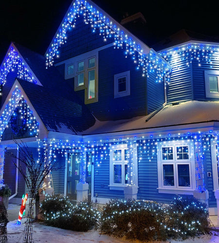 Nielfoi 66ft Icicle Lights 640 LED Blue White Outdoor Indoor Twinkle Curtain
