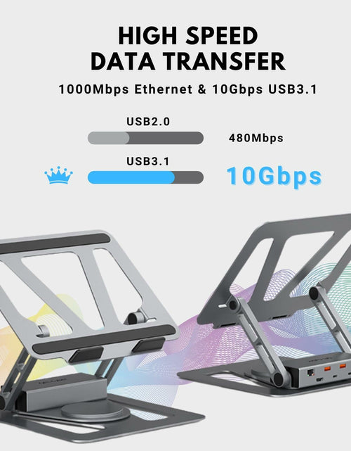 Load image into Gallery viewer, QFI-Cyber 360° Portable Laptop Docking Station USB C Hub 4K HDMI RJ45 Gray
