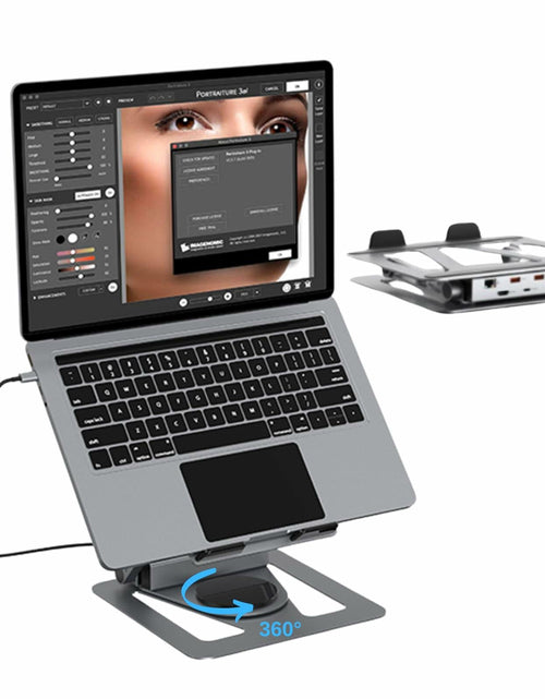 Load image into Gallery viewer, QFI-Cyber 360° Portable Laptop Docking Station USB C Hub 4K HDMI RJ45 Gray
