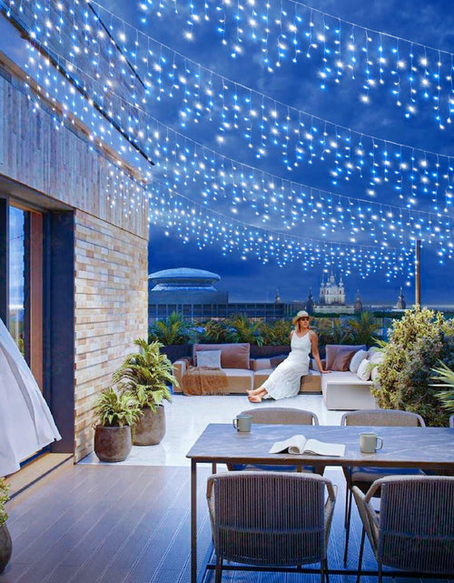 Load image into Gallery viewer, Nielfoi 66ft Icicle Lights 640 LED Blue White Outdoor Indoor Twinkle Curtain
