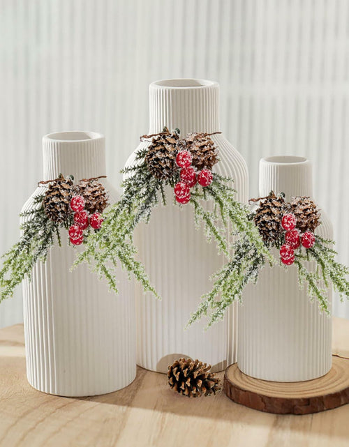 Load image into Gallery viewer, Brighomrom Christmas Ceramic Vases Set of 3 White Ribbed Pineflower Rings
