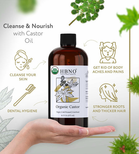 HBNO California Organic Castor Oil 16 fl oz USDA Certified Hexane Free