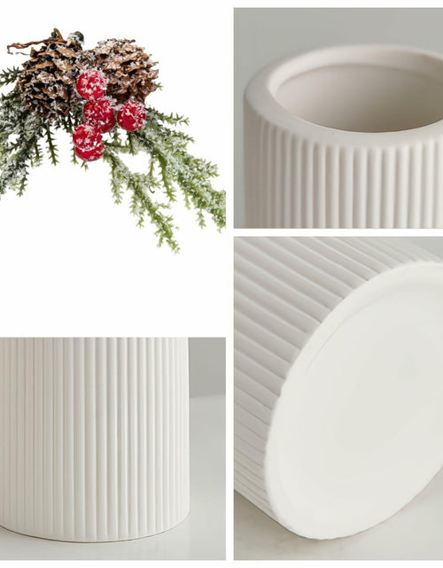 Load image into Gallery viewer, Brighomrom Christmas Ceramic Vases Set of 3 White Ribbed Pineflower Rings
